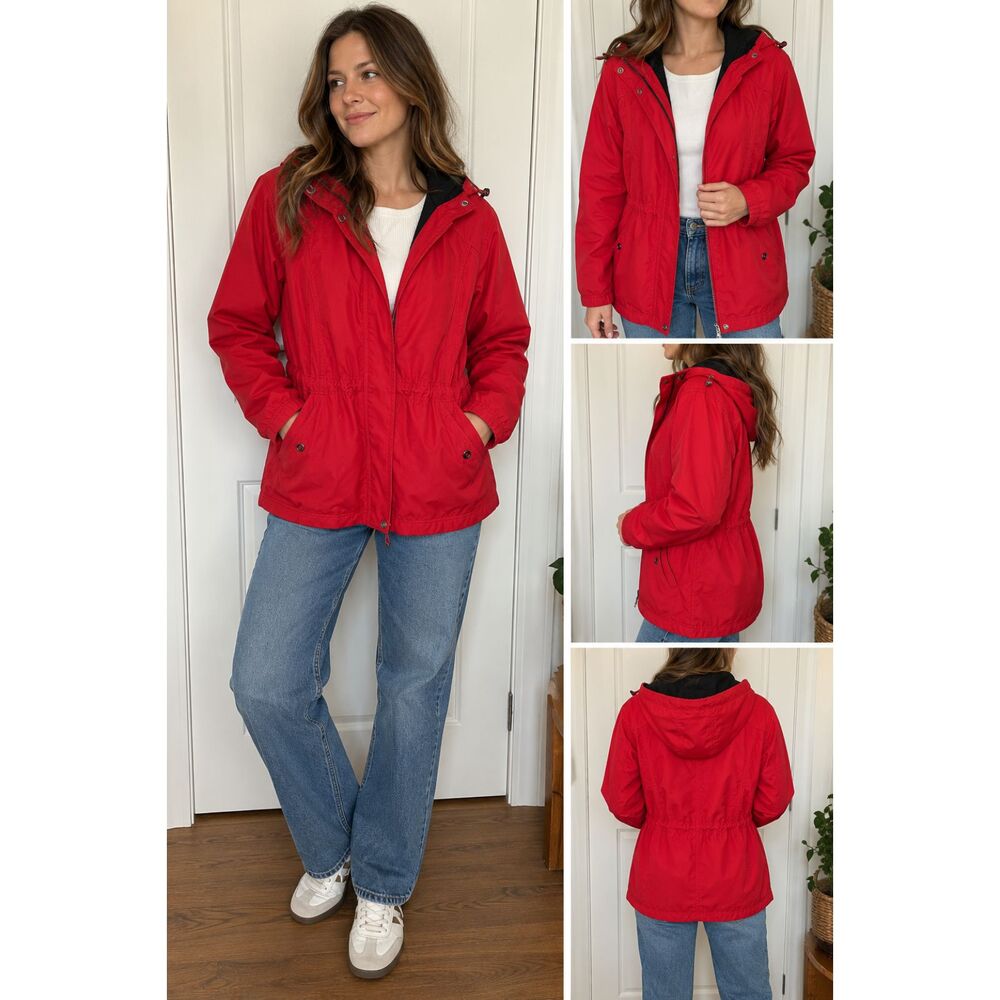 St John’s Bay Women’s XL Red Hooded Jacket Faux Fur Lined Cinch Waist Coat